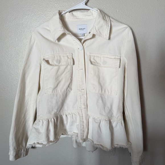 Gilli Cream Denim Peplum Jacket Women’s Size Small - Picture 2 of 7
